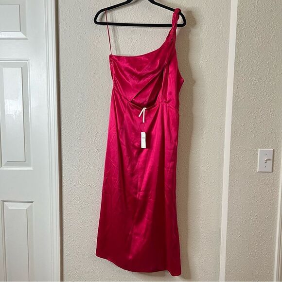 NWT Anthropologie One-Shoulder Silk Midi Dress in Pink NEW - Picture 7 of 11